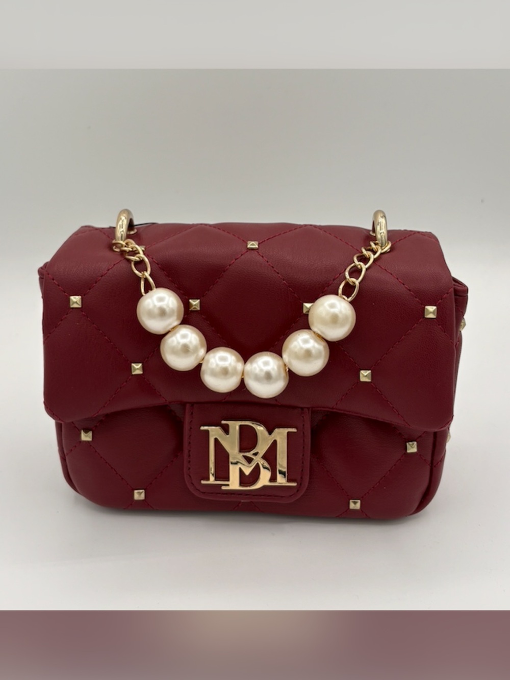 Red Quilted Pearl-Accent Bag